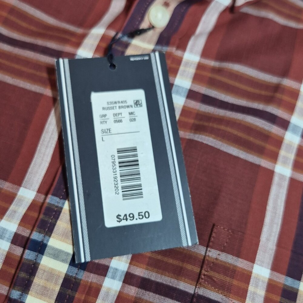 Roundtree & Yorke Mens Size L Plaid Long Sleeve Button Up Shirt  Brown Multi (57 - Picture 5 of 8